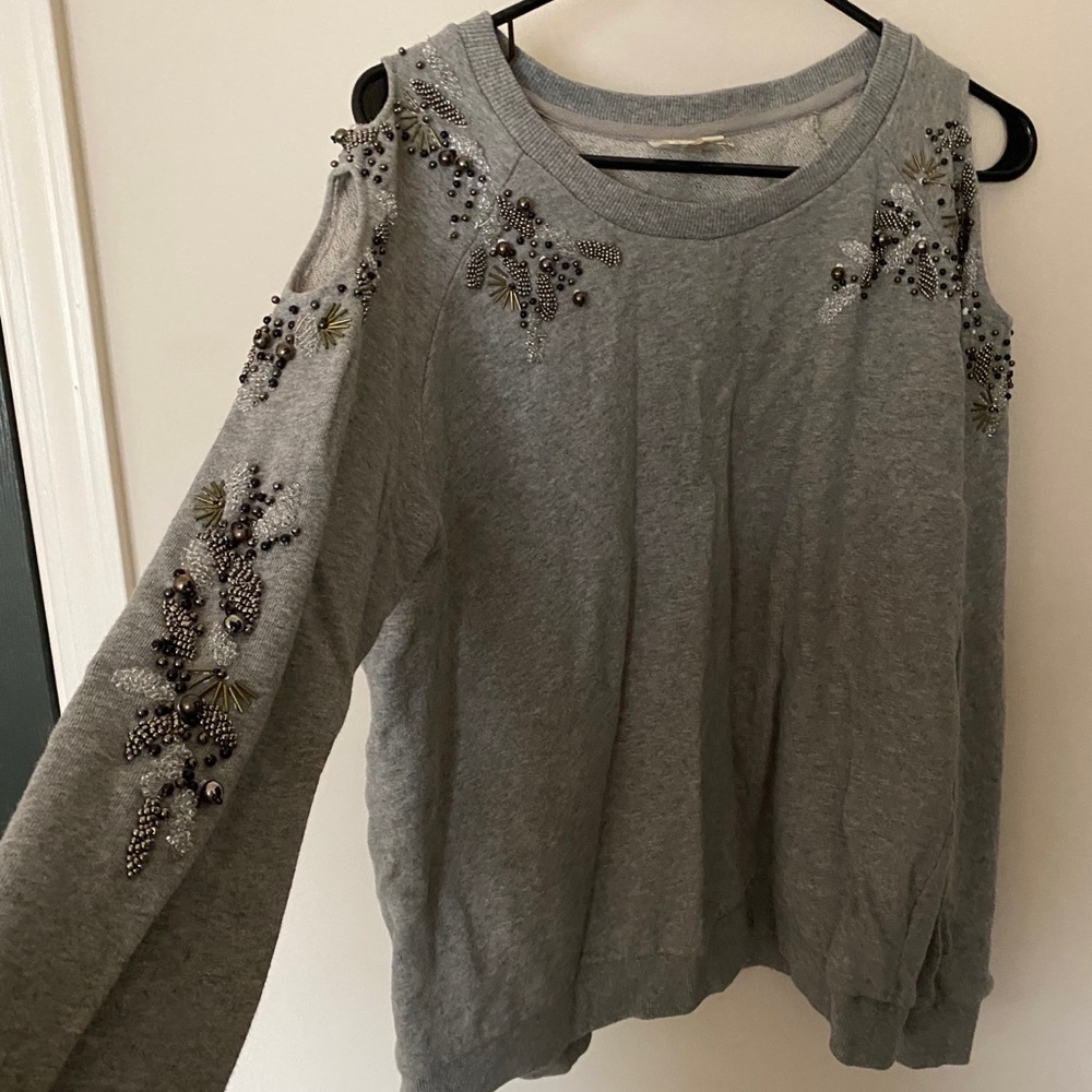 Anthropologie beaded gray sweatshirt M